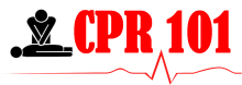 Text 'CPR 101' Cartoon image of CPR being performed