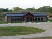 A photo of the registration building at Olofson Range is Des Moines