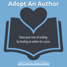 This says Adopt an Author and has a heart coming out of a book. 