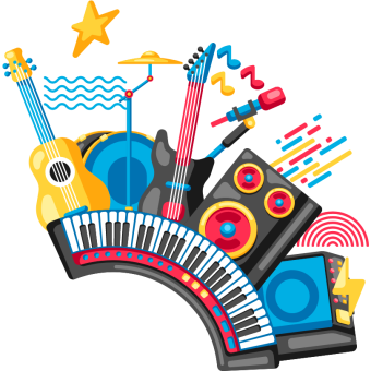 Illustration of colorful musical instruments