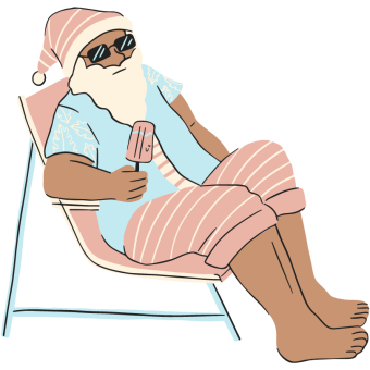 Illustration of Santa in a beach chair, eating a popsicle
