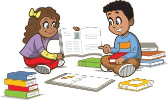 Image of a Boy and Girl With Books on the Floor