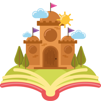 illustration of an open book with a castle emerging from the pages