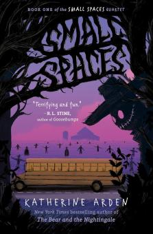 Book cover depicting silhouettes of scarecrows, a school bus, and a purple sky