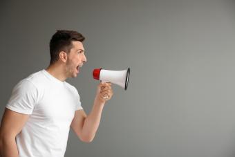 This is a man with a megaphone