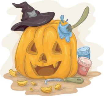 Illustration Featuring a Jack-o'-Lantern Being Painted