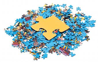 Puzzle pieces in a pile