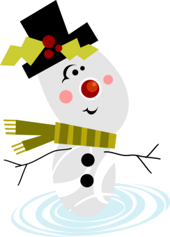 Snowman wearing a top hat and scarf.